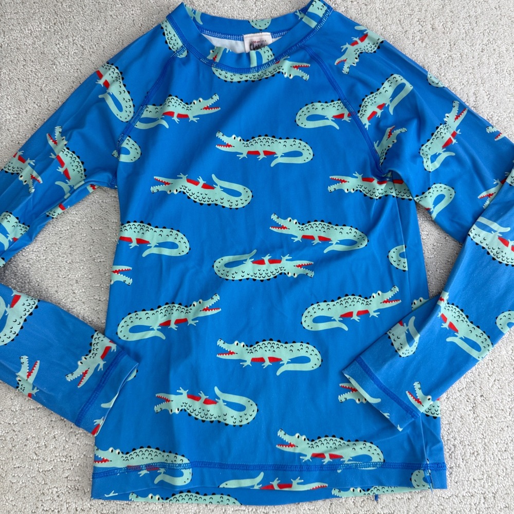 Hanna Andersson Rash Guard Kids 8 Blue Crocodile Print Long Sleeve‎ Swim Top
